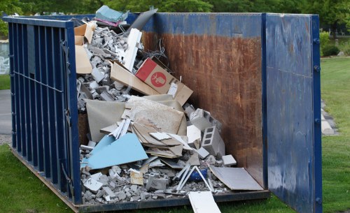 Construction site with waste materials being removed